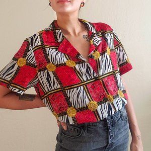 Vintage Red Zibra Gold Chain Blouse